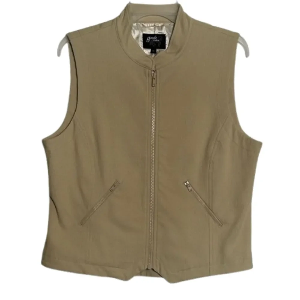 Goode Rider Corduroy Vest Womens XL Horse Riding Equestrian Zip Outerwear Tan
